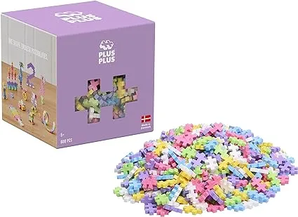 PLUS PLUS 600 Piece Interlocking Building Blocks for Kids, Open Ended Connecting Toys, STEM Bin Classroom Mini Manipulatives - Pastel Mix Play Tube