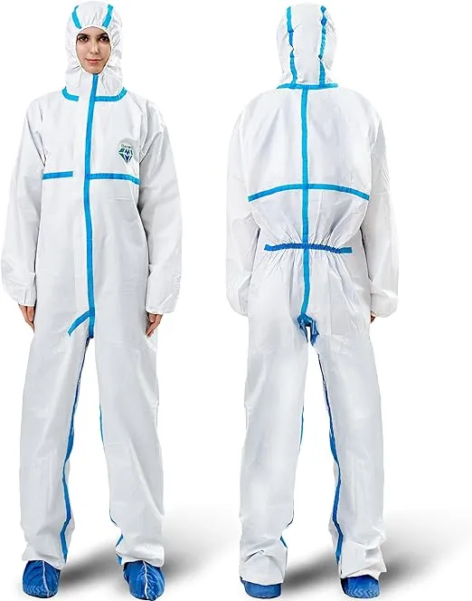 Medtecs Hazmat Suits Disposable - with Seal Tape (Type 4) - Fabric Passed AAMI Level 4 Coverall for Biohazard Chemical Protection | 3XL