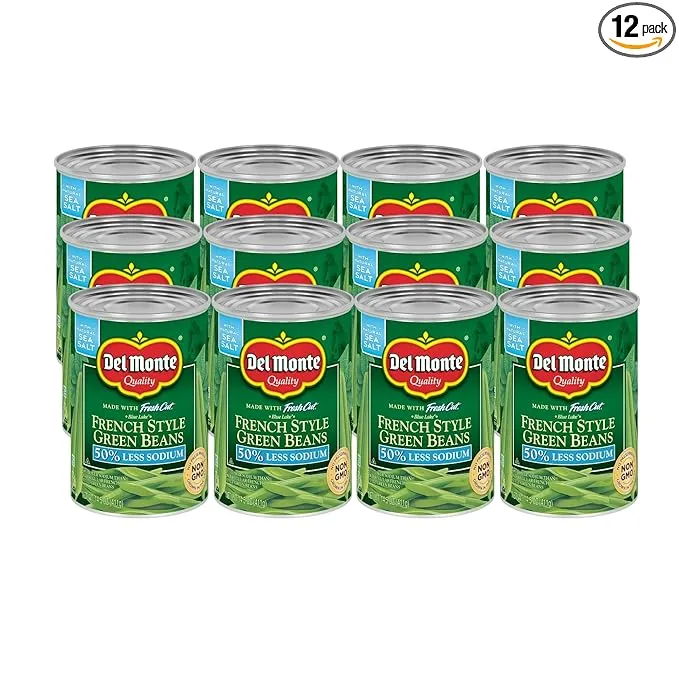 Del Monte Canned Fresh Cut French Style Green Beans with 50% Less Sodium, 14.5 Ounce (Pack of 12)