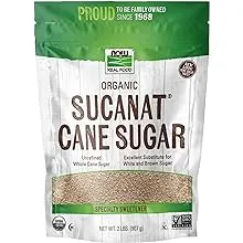 NOW Foods, Certified Organic Sucanat Cane Sugar, Powder from Pure Evaporated Cane Syrup, Excellent Substitute for White and Brown Sugar, Certified Non-GMO, 2-Pound (Packaging May Vary)