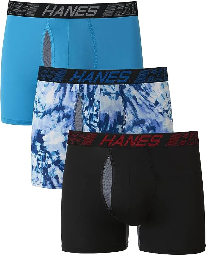 Hanes Men’s Total Support Pouch Boxer Briefs, X-Temp Cooling, Moisture-Wicking Underwear, Regular, Long-leg and Trunk, 3-Pack