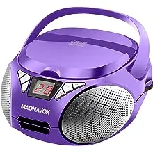 Magnavox MD6924-PL Portable Top Loading CD Boombox with AM/FM Stereo Radio in Purple | CD-R/RW Compatible | LED Display | Aux Port Supported |