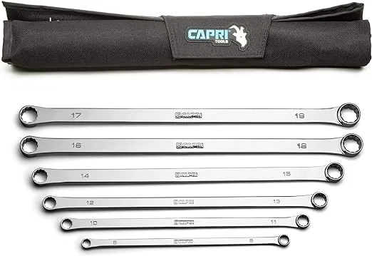 Capri Tools 0 Degree Offset Extra Long Box End Wrench Set, Metric, 8-19 mm, 12 Sizes, 6-Piece (CP11800-6MPK)