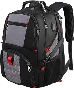 Mochila escolar, mochila grande para laptop de viaje con puerto de carga USB, bolsa de trabajo duradera para portátiles de 17 pulgadas para hombres