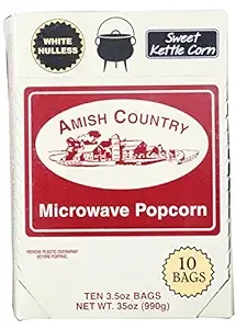 Amish Country Popcorn | Old Fashioned Microwave Popcorn | 10 Bags Sweet Kettle White Hulless | Non-GMO, Gluten Free, Microwaveable and Kosher (10 Bags)