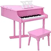 30-Key Wood Toy Kids Grand Piano with Bench & Music Rack-Pink