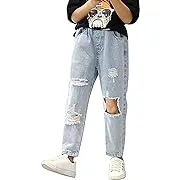 AMEBELLE Ripped Jeans for Teen Girls Elastic Waist Cute Girls Pants 8Y 10Y 12Y 14Y