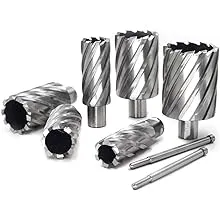 Annular Cutter Set 6pcs JESTUOUS 3/4 Inch Weldon Shank 2 Inches Cutting Depth 1 to 2 Cutting Diameter Two Flat HSS Slugger Bits for Drill Press with 2 Pilot Pins