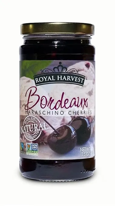 Royal Harvest Bordeaux Maraschino Cherries, 13.5 OunceRoyal Harvest Bordeaux Maraschino Cherries, 13.5 O…