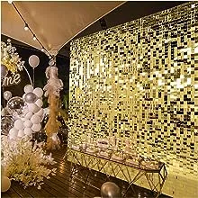 Kate Square Gold Shimmer Wall Sequin Panel Backdrop Birthday Wedding Background Decoration Wall(Pack of 12)