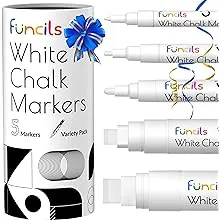 5 White Chalk Markers for Chalkboard Signs, Blackboard, Car Window, Bistro, Glass | 5 Variety Pack - Thin, Fine Tip, Bold & Jumbo Size Erasable Liquid Chalk Pens (1mm, 3mm, 6mm, 10mm, 15mm)