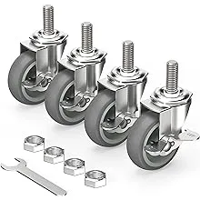 HOLKIE Caster Wheels 3 inch Locking Stem Casters, 1/2" -13 x 1-1/2" (Stem Diameter 1/2", Stem Length 1-1/2") Threaded Stem Casters Swivel Casters Set of 4 Heavy Duty Castors Gray