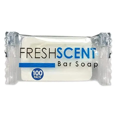 Freshscent 1.0 oz Bar Soap (100 Pack) Hotel Travel Size, Individually Wrapped, Vegetable Based, Bulk Amenities and Toiletries for Hospitality