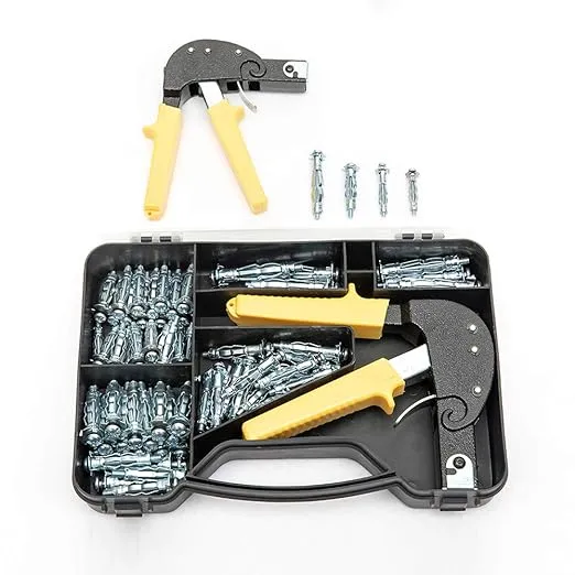 HOME MASTER HARDWARE Hollow Wall Anchors Setting Tool Kit, Heavy Duty Anchor Gun with 72 pcs Molly Bolts, Hollow Drive Wall Drywall Anchor Screws Assortment Kit for Cavity Anchor Plasterboard Fixing