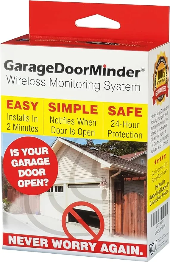 Garage Door Minder® Version II. 100% Wireless. Installs in Two Minutes! No Wi-Fi. in-Home Monitor & Alert System. Great for Seniors!