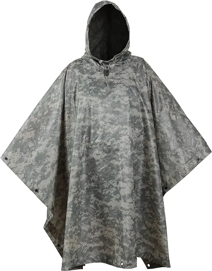 USGI Industries Military Style Poncho - Emergency Tent, Shelter, Survival - Multi Use Rip Stop Camouflage Rain Poncho