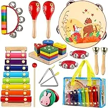 LOOIKOOS Toddler Musical Instruments Toys, Wooden Percussion Instruments Set for Kids Baby with Xylophone, Preschool Educational Musical Toys for Boys and Girls with Storage Bag(12pcs)