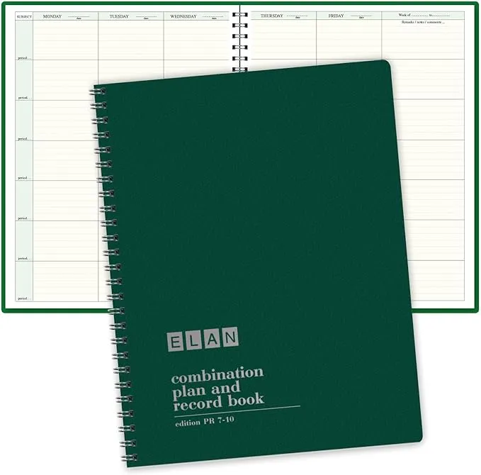 ELAN Publishing Company Combination Plan and Record Book: One efficient 8-1/2" x 11" Book for Lesson Plans and Grades Combines W101 and R1010 (PR7-10) (Green)