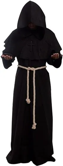 Friar Medieval Cowl Hooded Monk Renaissance Priest Robe Costume Cosplay 