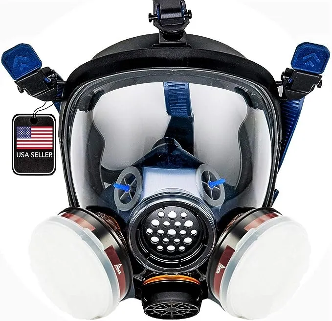 Gas Mask Survival Nuclear and Chemical Full Face Respirator - Activated Carbon Organic Vapor Particulate Filters - CE Tested