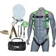 AFP 50FT Fall Protection Roofer Kit Braided Vertical Lifeline w/Rope Grab, 1 D-Ring Safety Harness, Hinged Anchor, Ballistic Nylon Tool Bag, Free Tool Lanyard | OSHA & ANSI Rated