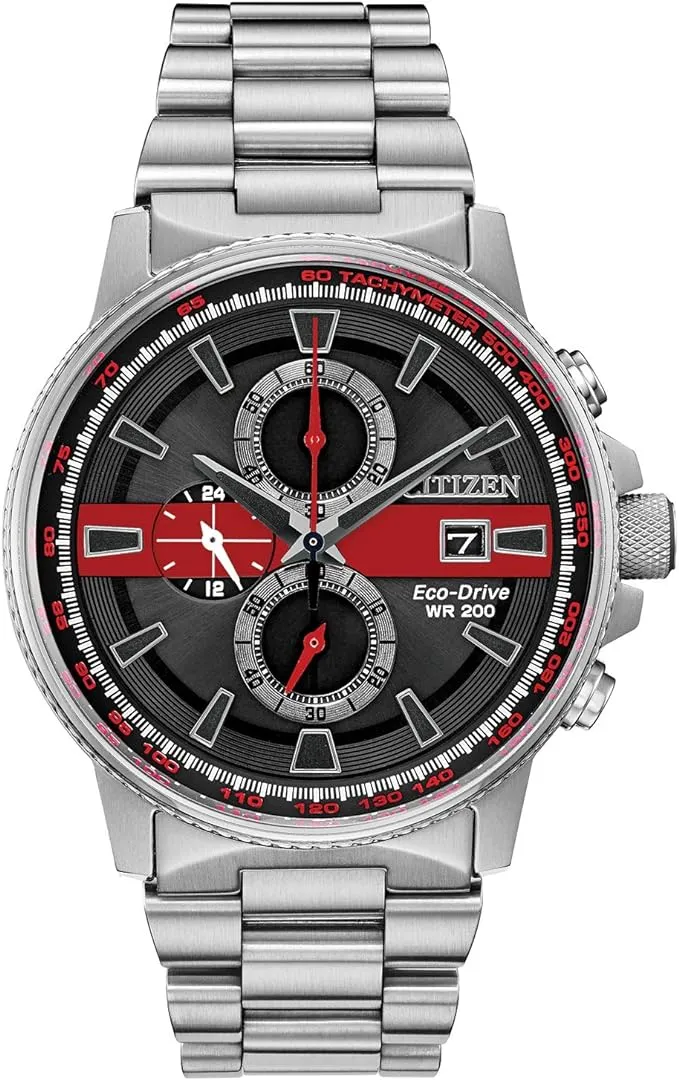 Citizen Men's Thin Red Line Watch Chronograph 200M WR Eco Drive CA0299-57E