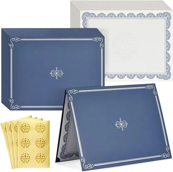 24-Pack Navy Blue Certificate Holders Kit, Includes Covers, Letter-Size Certificate Paper, and Gold Seals for Graduation, Student Awards, and Employee Recognition (72 Pcs Set)