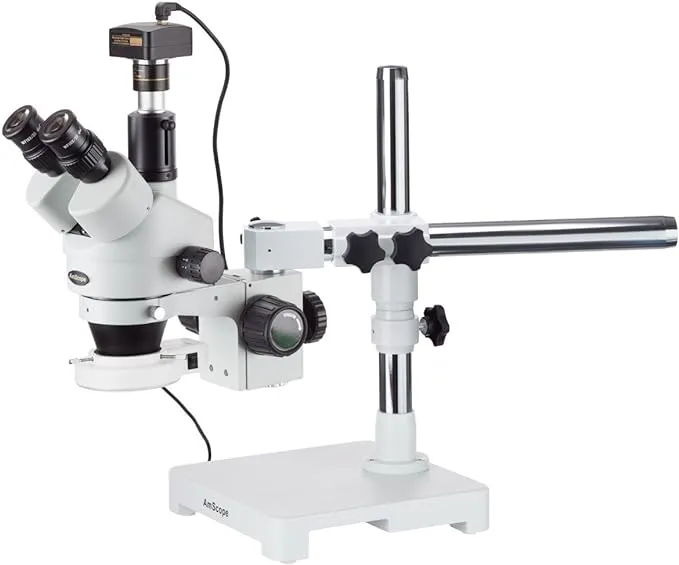 AmScope Trinocular LED Boom Stand Stereo Zoom Microscope