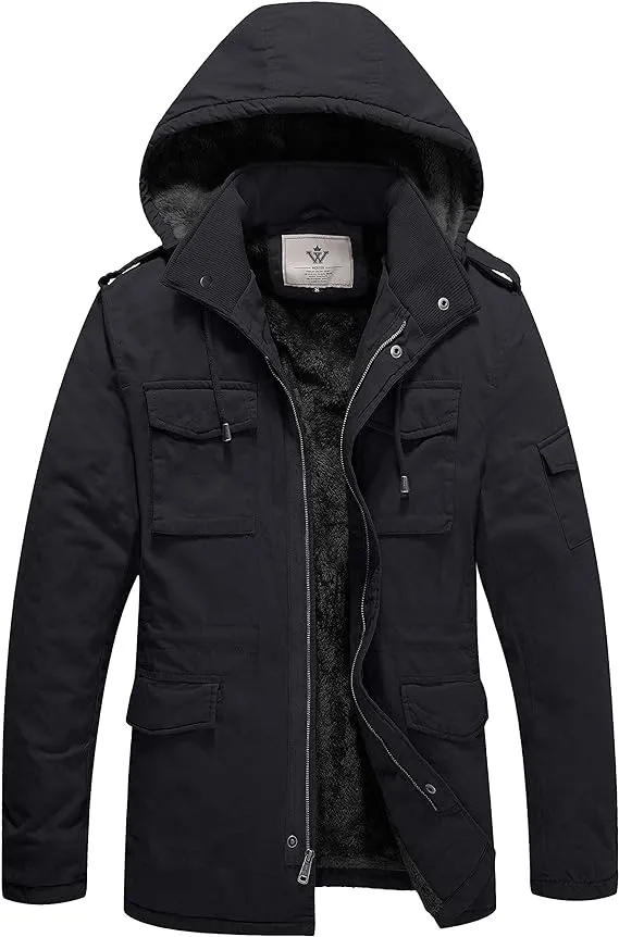 WenVen Men's Cotton Work Wear Casual Parka Jacket with Hood Coat Black XL, Gray