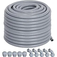 Neorexon Liquid-Tight Conduit and Connector Kit 1/2inch 25ft, Flexible Non Metallic Liquid Tight Electrical Conduit UL Certification, Electrical Conduit Kit with 5 Straight, 5 Angle Fittings