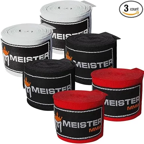 Meister Adult 180" Hand Wraps for MMA & Boxing - 3 Pairs Pack