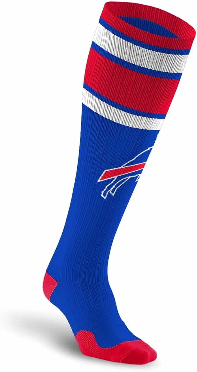 FBF NFL Adult Compression Socks - Knee High Support - Boost Blood Flow - Nylon & Spandex - Improve Performance and Recovery (Buffalo Bills - Blue, Adult Large-XLarge)FBF NFL Adult Compression Socks - Knee High Support - Boost Blood Flow - Nylon & Spandex