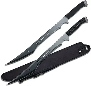 MASTER USA – Twin Ninja Fantasy Sword – Black Oxidized Stainless Steel Blades, Black Cord Wrapped Handles, Full Tang, Nylon Sheath that Holds Both Swords – Historical, Collectible, HK-741, 27-Inch