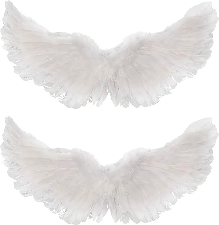 2 Pieces Angel Feather Floating Wings Halloween Costume with Elastic Straps for Women Adults Cosplay(23.62 x 15.75 Inch,White)