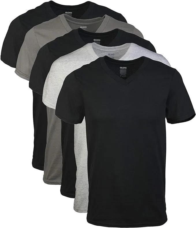 Gildan Mens Short Sleeve V-Neck T-Shirt, Assorted Color, Small - 5 pack