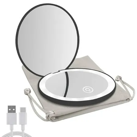 Compact Mirror with LED Light,1x/10x Magnifying Rechargeable Mirror,3.5in Pocket ...