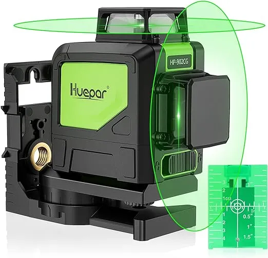 Huepar 902CG Cross Line Laser Level 2x360° Self-Leveling Laser Leveler, 2D Green Cross Line Lazer Level with Pulse Mode, Switchable Horizontal and Vertical, Magnetic Pivoting Base Included