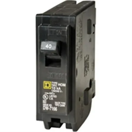 Square D Homeline HOM140CP Circuit Breaker, Mini, 40 A, 1 -Pole, 120 V, Fixed Trip, Plug Mounting, Black