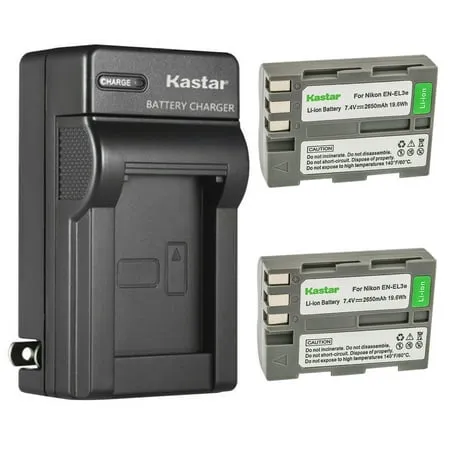 Kastar 2-Pack Battery and AC Wall Charger Replacement for Nikon EN-EL3e EN-EL3a Battery MH-18 MH-18a MH-19 Charger D100 D200 D300 D50 D70 D700 D80 D90 Camera MB-D10 MB-D80 Battery Grip