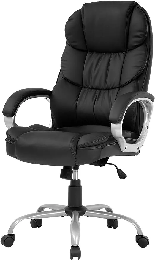 Office Chair Computer High Back Adjustable Ergonomic Desk Chair Executive PU Leather Swivel Task Chair with Armrests Lumbar Support (Black)