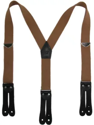 Welch Men's Elastic Button-End Y-Back 1 1/2 Inch Double Face Suspenders, Tan