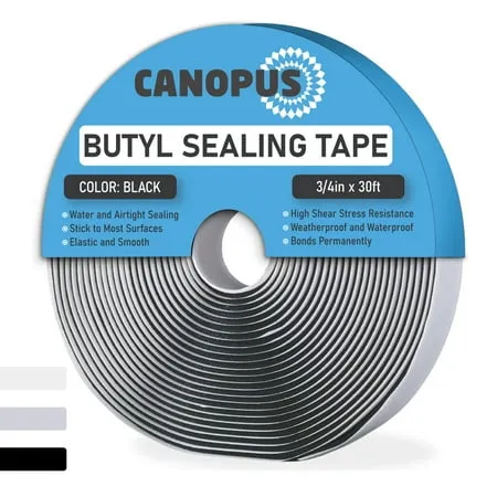 Canopus Butyl Seal Tape, Black, 1/8-in x 3/4-in x 30-ft, Heavy Duty, Waterproof ...