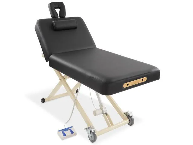 Saloniture Professional Electric Lift Massage Table with Adjustable Backrest   - Includes Headrest, Face Cradle and Bolster - Black