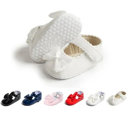 Meckior Infant Baby Girls Soft Sole Bowknot Princess Wedding Dress Mary Jane Flats Prewalker Newborn Light Baby Sneaker Shoes