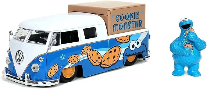 1962 Volkswagen Bus Comegalletas Cookie Monster Jada 1:24 Color Azul Marino