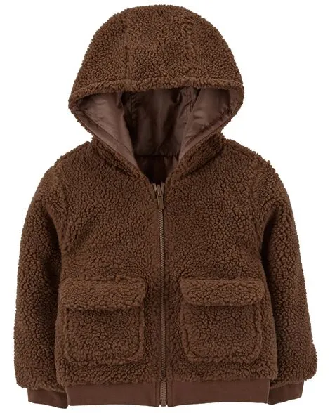 Carter's Toddler Boys Reversible Hooded Sherpa Jacket 3T Brown