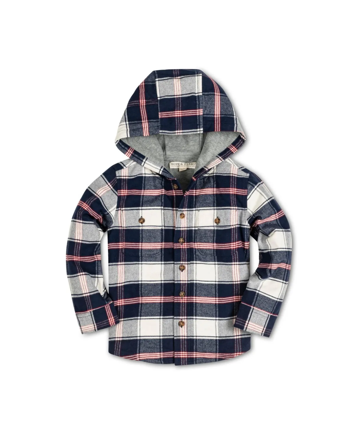 Hope & Henry Boys' Hooded Button Down Jacket with Elbow Patches