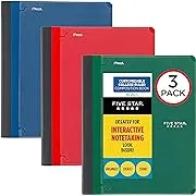 Five Star Interactive Notetaking Composition Books, 3 Pack, 1-Subject, College Ruled Paper, 11" x 8-1/2", 100 Sheets, Customizable Cover, Forest Green, Fire Red, Pacific Blue (850069-ECM)