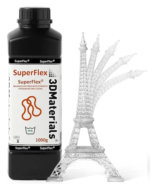 Superflex 3D Printer Resin, Softness 80A Simulating Flexible Rubber, Made in Korea by 3DMaterials (500g, Clear)