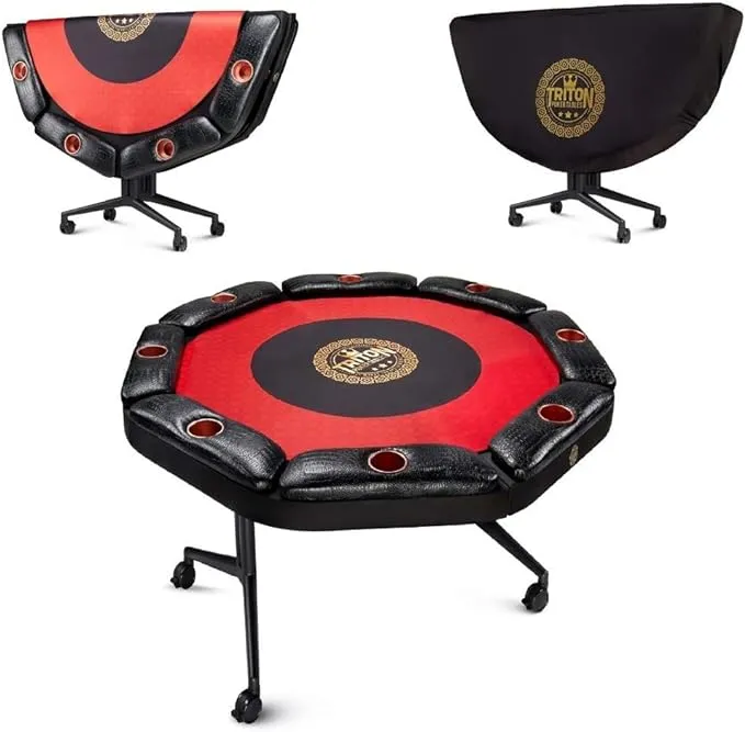 Triton Premium Poker Table for 8 Players - Foldable and Long-Lasting Poker Table, Luxurious Vegas Style Casino Experience at Home